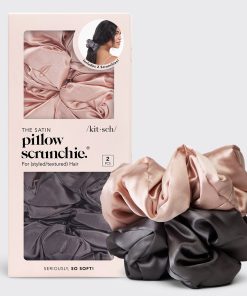 Blush & Gray Satin Pillow Scrunchies 2pc Set