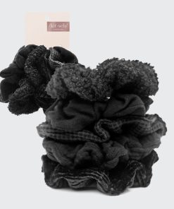 Assorted Textured Scrunchies 5pc - Black