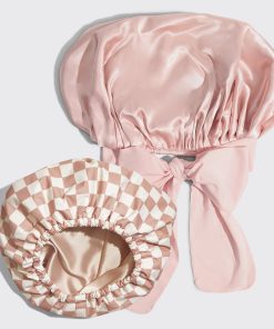 Satin Lined Flexi Shower Cap + Blush Oversized Satin Bonnet Bundle